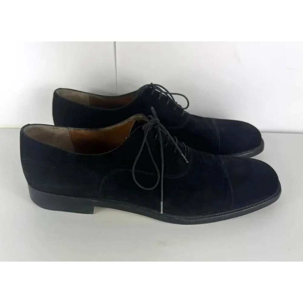 Salvatore Ferragamo Black Suede Square Toe Oxford Men's Shoes US 11.5 B